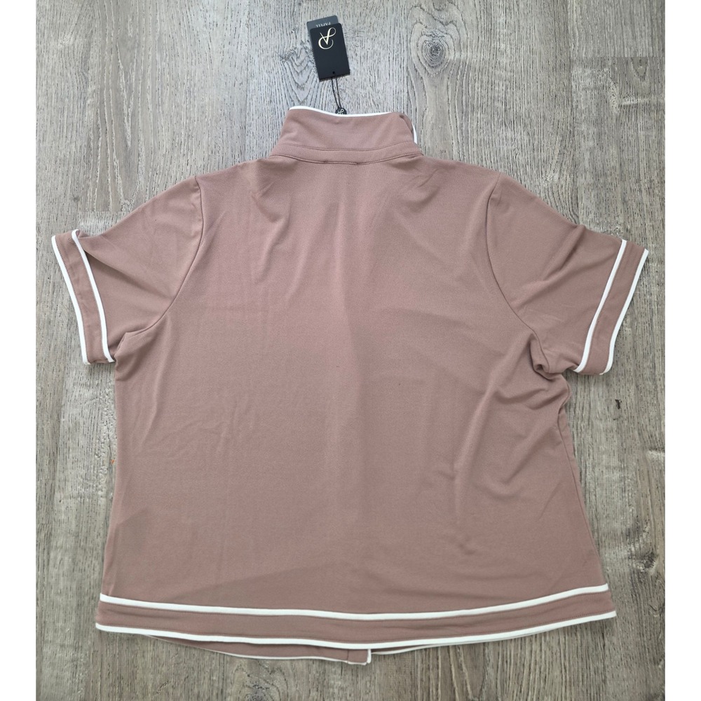 Adrianna Papell Knit Top Women XL Cocoa NEW Tipped Y-Placket Button Down - Picture 4 of 6